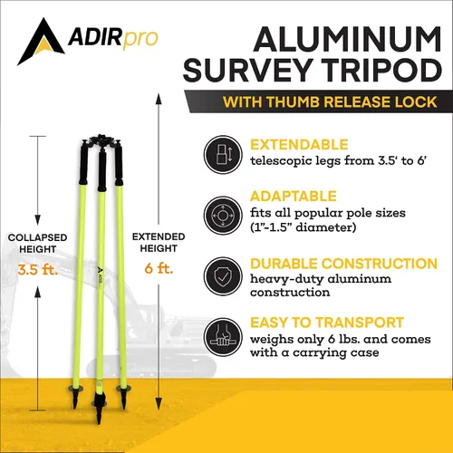 Miniatura 3 de AdirPro Trípode de poste de prisma de aluminio Trípode de poste de rango ajustable con abrazadera de liberación rápida para poste de Verde