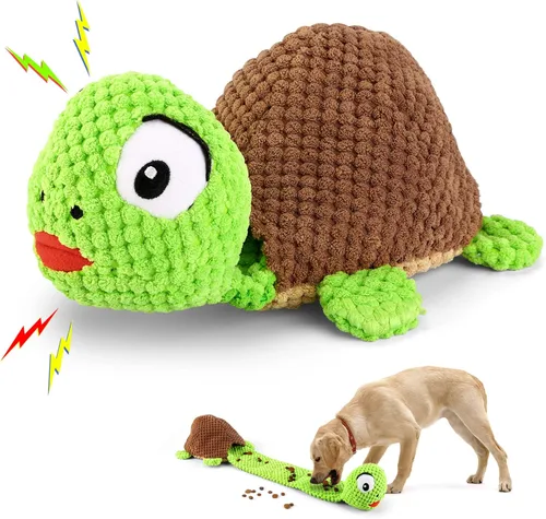 Miniatura 9 de Letsmeet Juguetes Grandes de Cocodrilo Chirriante para Perros, Juguetes Interactivos para Cachorros con Papel Arrerugado, Juguete de Tirones