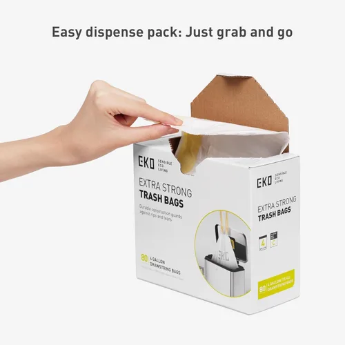 Miniatura 2 de EKO 4 galones / 10-15 litros, 80 bolsas de basura pequeñas con cordón, bolsas de basura extrafuertes sin perfume, rollo fácil de dispensar