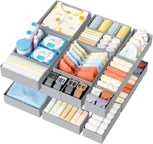 Miniatura 11 de DIMJ Organizador de cajones de ropa – Paquete de 20 contenedores organizadores de cajones de armario para almacenamiento de ropa de bebé, Rosa