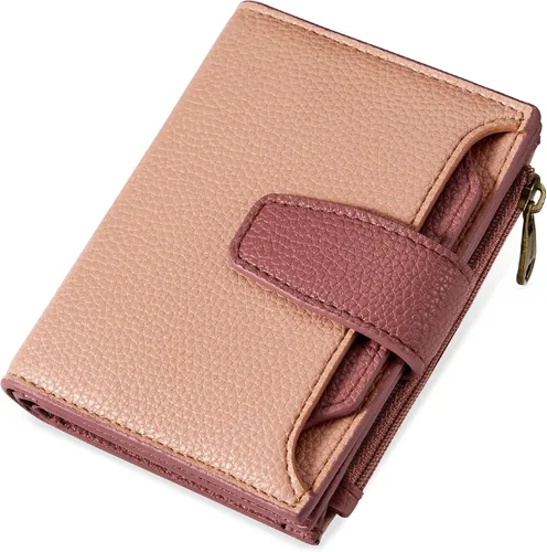Miniatura 10 de Airkit Cartera para mujer, pequeña cartera de cuero para mujer, plegable, compacta, con bloqueo RFID, tarjetero de crédito, mini bolso de viaje