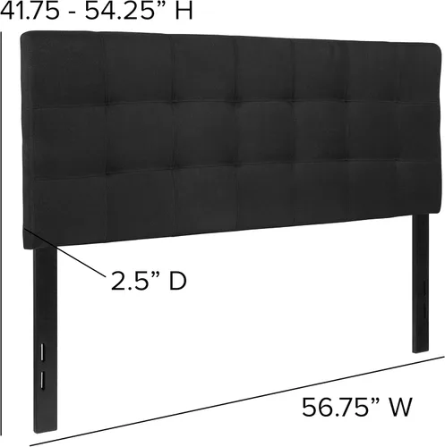 Miniatura 2 de BizChair Cabecero tapizado acolchado de tamaño matrimonial en tela negra Negro