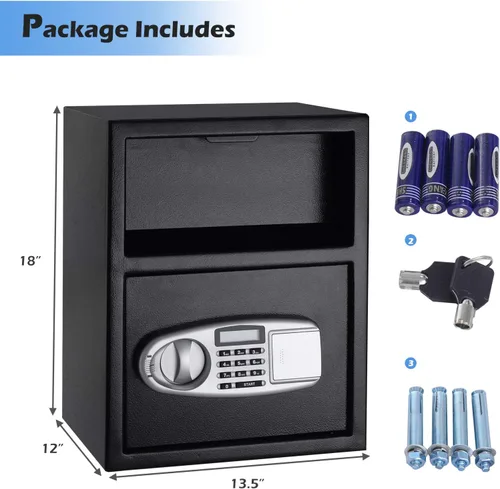 Miniatura 6 de S AFSTAR Caja fuerte digital con llaves de emergencia y ranura de depósito, caja de seguridad electrónica para dinero en efectivo, joyas