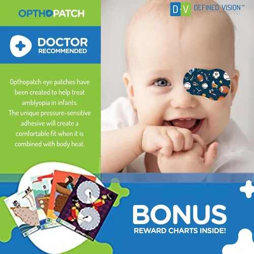 Miniatura 6 de Opthopatch Parches oculares para bebés – Adhesivo extra sensible – Diseño para niños [Serie I] – 100 unidades + 3 gráficos de recompensa