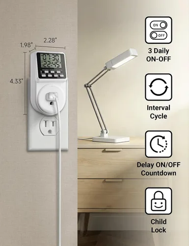 Miniatura 7 de Techbee Enchufe temporizador intermitente digital de ciclo de repetición infinita para toma de corriente, interruptor de alimentación programable