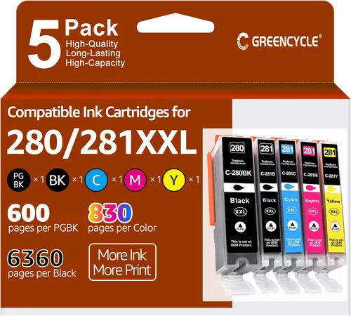 Cartuchos de tinta 280 281 para impresoras Canon de repuesto para cartuchos de tinta Canon 280XXL 281XXL, paquete de 5 cartuchos PGI-280XXL