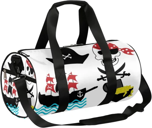 Bolsa de lona pirata de calavera con correa desmontable para el hombro, bolsa deportiva para gimnasio, bolsa deportiva para estudiantes, 17.6 x 9 x