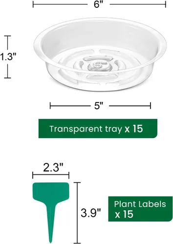 Miniatura 3 de GROWNEER 15 paquetes de platillos transparentes de 6 pulgadas para plantas, bandejas para macetas, con 15 etiquetas para plantas, platillos