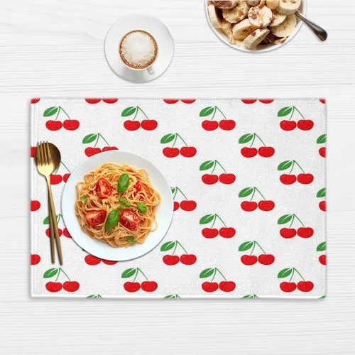 Miniatura 6 de Juego de 4 manteles individuales con patrón de cereza, lavables, impermeables, para decoración de mesa de comedor, 18 x 12 pulgadas