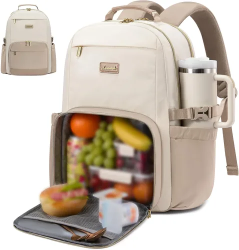 Miniatura 7 de LOVEVOOK Mochila para laptop para mujer con bolsillo para taza de gran capacidad, bolsa de computadora portátil de 15.6 pulgadas, mochila de viaje