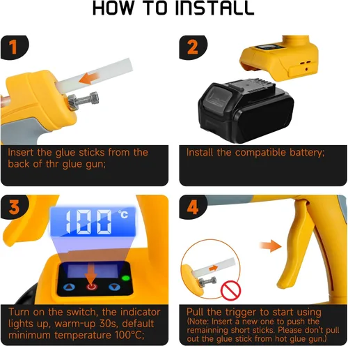 Miniatura 5 de Pistola de pegamento caliente inalámbrica para batería Dewalt de iones de litio de 18 V/20 V, pistola de aire caliente de 100 W con pantalla digital