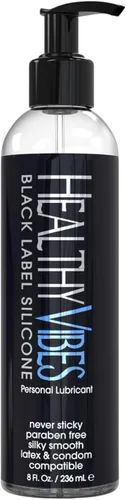 Healthy Vibes Lubricante a base de silicona de 8 onzas con bomba de mano para látex y juguetes duros, lubricante de gel de larga duración fácil de