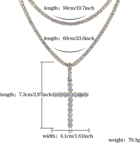 Miniatura 2 de JINAO Cadena de Cruz para Hombres Collar de Cruz de Oro Chapado en Oro de 14K Cadena de Cruz de Clavo Grande con Circonitas Cúbicas Colgante Joyería
