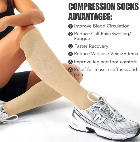 Miniatura 95 de Paquete de 3 pares de calcetines de compresión médica para mejorar la circulación de mujeres y hombres, para correr, hacer deporte y amamantar