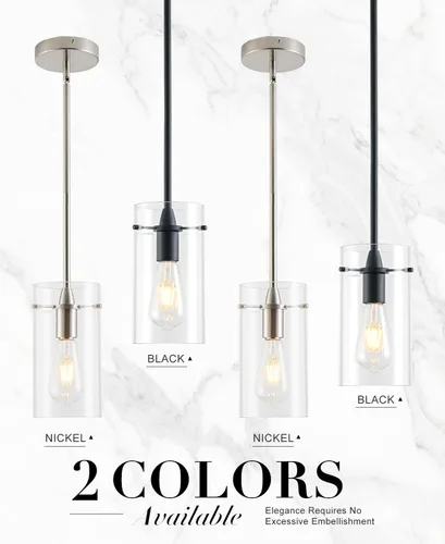 Miniatura 6 de Paquete de 2 luces colgantes para isla de cocina, lámparas colgantes ajustables de cristal, luces colgantes negras mate, isla de cocina, iluminación