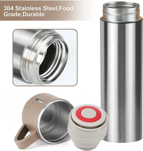 Miniatura 3 de Botella térmica de café, taza de viaje de acero inoxidable aislada al vacío, botella aislada de 16 onzas con taza para bebidas calientes y frías