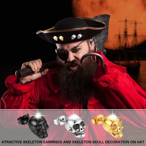 Miniatura 2 de 3 pares de aretes de calavera de Halloween, aretes de hip-hop, aretes retro para hombres y mujeres, aretes de calavera gótica, aretes Cool Rock punk