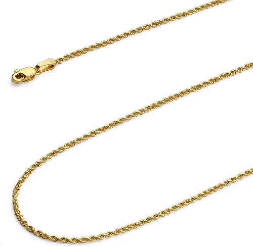 Miniatura 7 de Collar de cadena de cuerda de corte de diamante de 14 quilates con corte de diamante macizo de 0.157 in, 0.118 in, 0.098 in, 0.079 in, 0.059 in