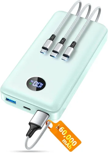 Miniatura 11 de Portable Charger Power Bank, 60000mAh Battery Pack with 3 in 1 USB-C/iOS/Micro-USB Cable, 22.5W Fast Charging Portable Phone Charger, Travel Camping