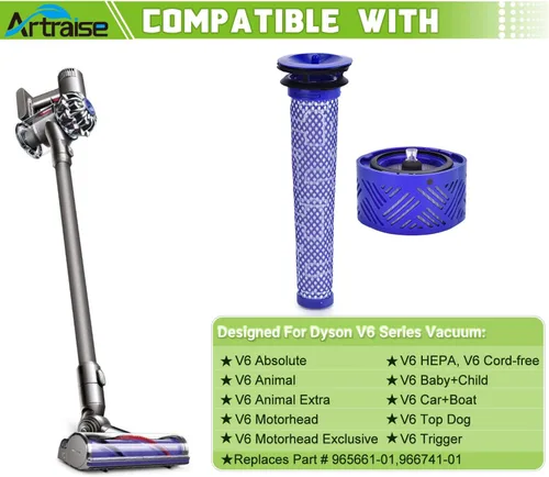 Miniatura 3 de Artraise Filtro de vacío de repuesto para aspiradora Dyson V6 inalámbrica/aspiradora absoluta V6, paquete de 2 filtros HEPA post y 2 prefiltros