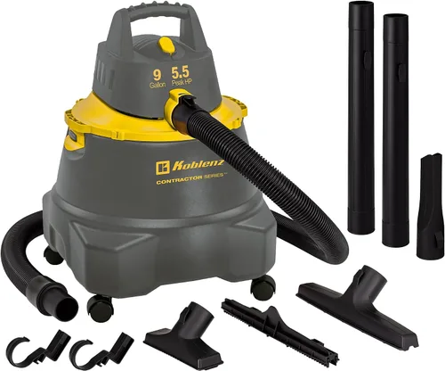 Koblenz Aspiradora en seco y húmedo para contratistas, aspiradora para lugares de trabajo, 9.0 galones/5.5 HP potente aspiradora para suciedad seca