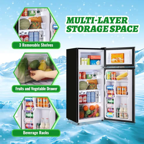 Miniatura 7 de DEMULELR - Refrigerador pequeño de 3.9 pies cúbicos con congelador, refrigerador de dos puertas con cajón para verduras y espacio extra
