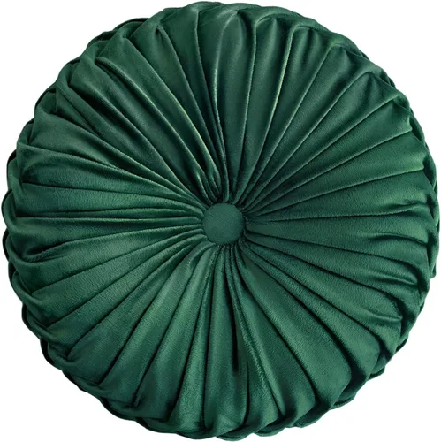 Teieas Almohada redonda de terciopelo para decoración del hogar, cojín redondo plisado para sofá, silla, cama, automóvil, verde esmeralda
