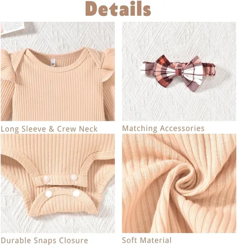 Miniatura 182 de Aalizzwell Conjunto de mameluco acanalado para bebé recién nacido prematuro para otoño e invierno