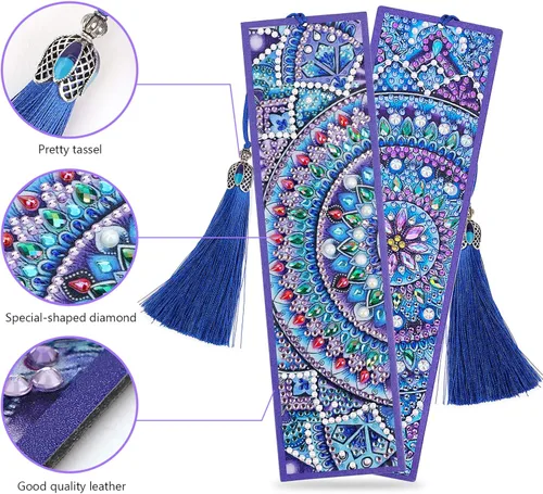 Miniatura 3 de Marcapáginas de pintura de diamante con mandala 5D para bricolaje, pintura por números para regalo de cumpleaños de graduación, borla de diamante