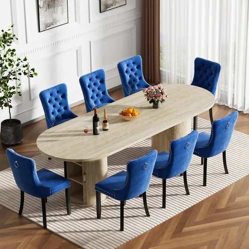 Miniatura 33 de Mesa de comedor redonda extensible con base de almacenamiento, mesa de comedor expandible natural de 63 a 94 pulgadas para 10 personas, mesa