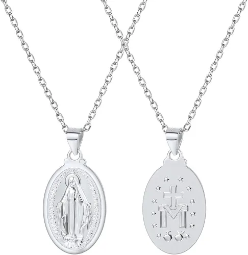 U7 - Collar y cadena de la Virgen María 22 chapado en oro de 18 quilates joyería cristiana para hombre o mujer cruz milagrosa personalizable