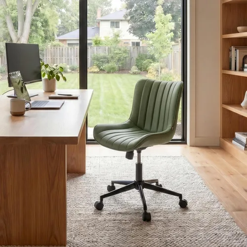 Miniatura 11 de YOUNIKE Silla ergonómica de escritorio para oficina en casa con ruedas, cómoda silla cruzada sin brazos con respaldo ajustable, moderna silla Marrón