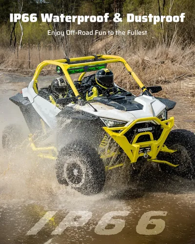 Miniatura 12 de Ehaho Rumble-X Series UTV Barra de Sonido, barra de sonido ATV metálica de 8 altavoces BT con modo de fiesta de transmisión y sincronización