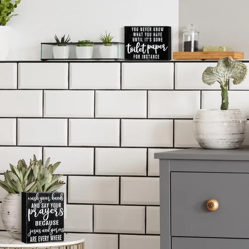 Miniatura 4 de Blulu 2 letreros de madera para decoración de baño, decoración de caja de madera, divertido arte de pared de baño, placa de madera rústica