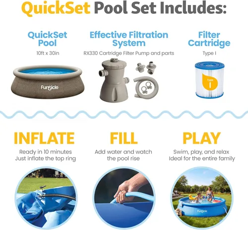 Miniatura 3 de Funsicle Quickset Designer - Piscina redonda sobre el suelo de 10 x 30 pulgadas, con bomba de filtro FiltraBoost de 400 GPH, cartucho de filtro tipo