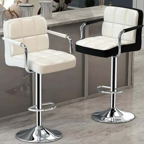 Miniatura 2 de GIZNXBA Taburetes de bar giratorios de cuero para taburete de cocina, taburetes de bar de altura ajustable con respaldo silla de comedor con / Beige