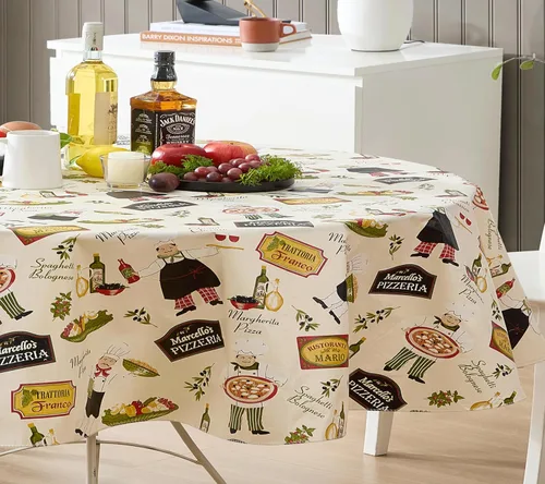 Miniatura 11 de Newbridge Mantel redondo de vinilo de 70 pulgadas con reverso de franela, chef italiano, chef italiano, para interiores y exteriores, impermeable