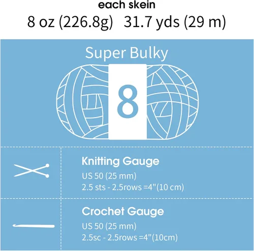 Miniatura 6 de MABOZOO Hilo grueso y grueso para tejer a mano y brazos, súper voluminoso, grande, suave, mullido, grueso, para ganchillo, paquete de 8, azul
