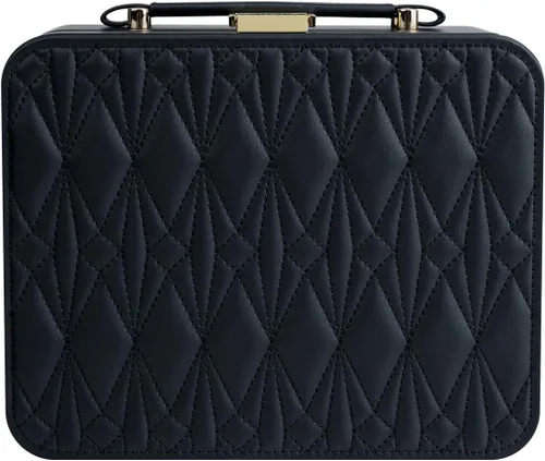 V-LAFUY Joyero para mujer, organizador de joyas de viaje con bandeja de joyería para anillos, aretes, collares, pulseras y relojes, color negro