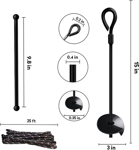Miniatura 2 de MIXXIDEA Anclaje de tierra de doble propósito de 15 pulgadas, paquete de 8 unidades resistentes para vientos fuertes, estacas de metal para perros