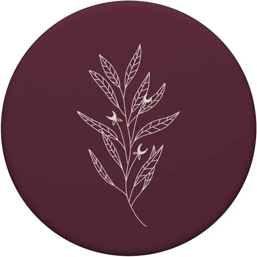 Miniatura 3 de Delicado diseño bohemio de hojas botánicas, color burdeos oscuro, ciruela, PopSockets intercambiables PopGrip