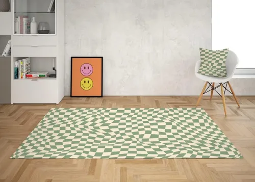 Miniatura 25 de Alfombra ondulada azul única con diseño de cuadros para sala de estar, extra grande, lavable a máquina, alfombra de pasillo de cocina, alfombra