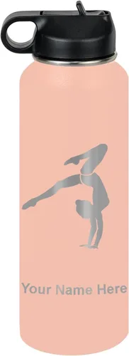 Miniatura 61 de LaserGram Botella de agua personalizada, soporte de mano de gimnasta, acero inoxidable de doble pared aislada al vacío con popote superior, regalo