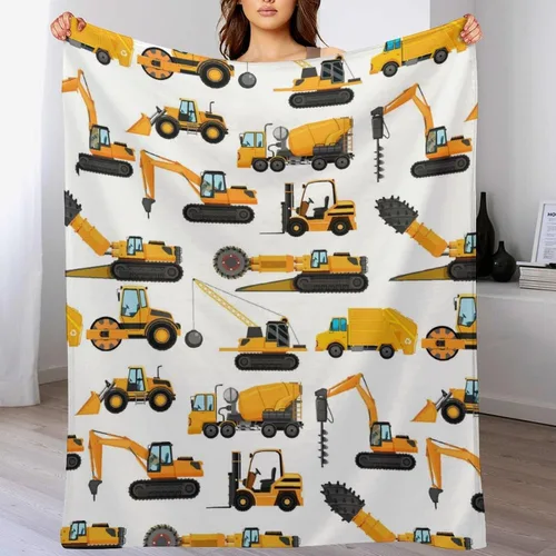 Miniatura 7 de Manta de construcción de excavadoras, regalos para amantes de los camiones amarillos de 40 x 50 pulgadas para niños, manta de forro polar de diseño
