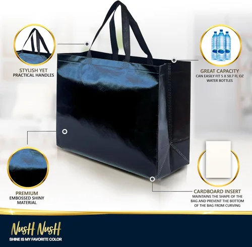 Miniatura 4 de Nush Nush Bolsas de regalo negras extragrandes – Juego de 12 bolsas de regalo reutilizables XL con asas – Bolsa de regalo ideal para regalos