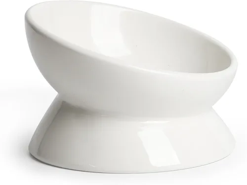 YauYik Cuenco elevado inclinado para gatos – Cuenco elevado de cerámica para gatos y perros pequeños – Plato de 6 pulgadas sin estrés apto para