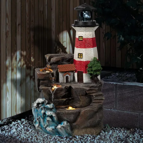 Miniatura 6 de Ferrisland Fuente de agua de 5 niveles con tronco de árbol, fuente grande con luces LED y bomba, 39.8" de alto, fuente independiente