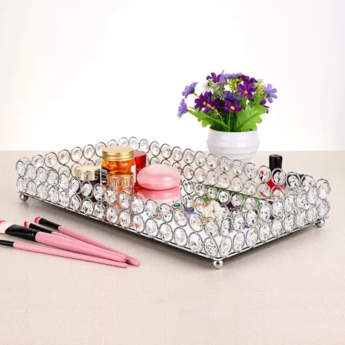 Miniatura 7 de Hipiwe Bandeja organizadora de joyas decorativa con espejo para perfumes, baratijas, exhibidor de maquillaje, tocador y decoración del hogar Plata