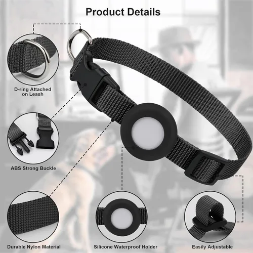 Miniatura 3 de Compatible con collar de perro Airtag, collar de perro ajustable con hebilla de cierre rápido duradera, collar de perro de nailon de imitación