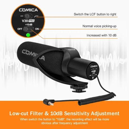 Miniatura 5 de COMICA CVM-V30PRO Micrófono de escopeta, micrófono de video profesional súper cardioide con soporte de choque, kit de micrófono de cámara